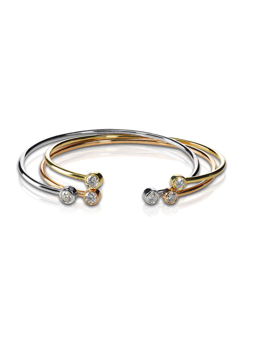 Set Of Three Colored Gold And Diamond