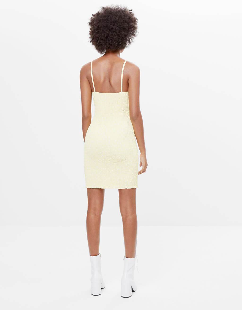 Dress with shirring and tie