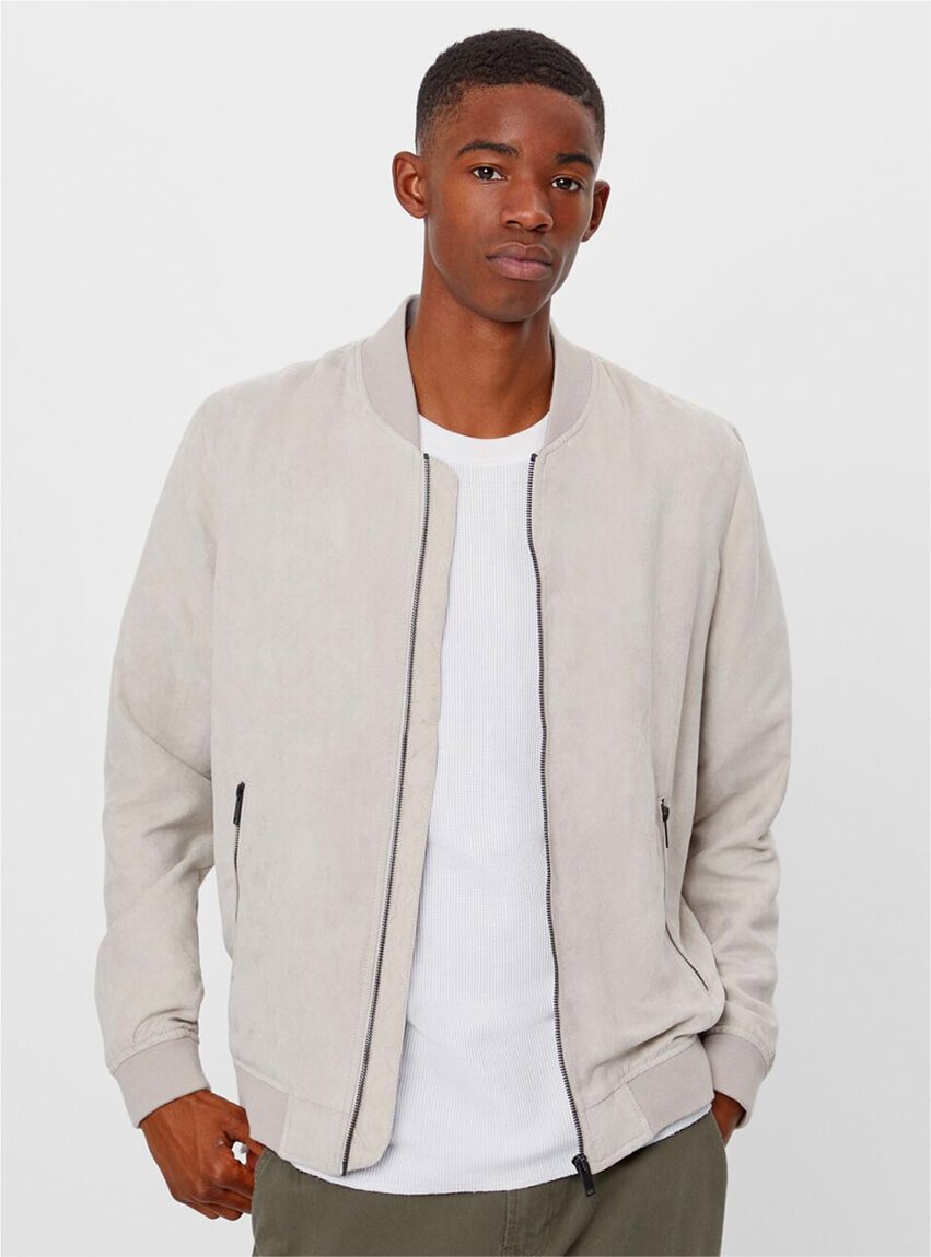 Faux suede bomber jacket